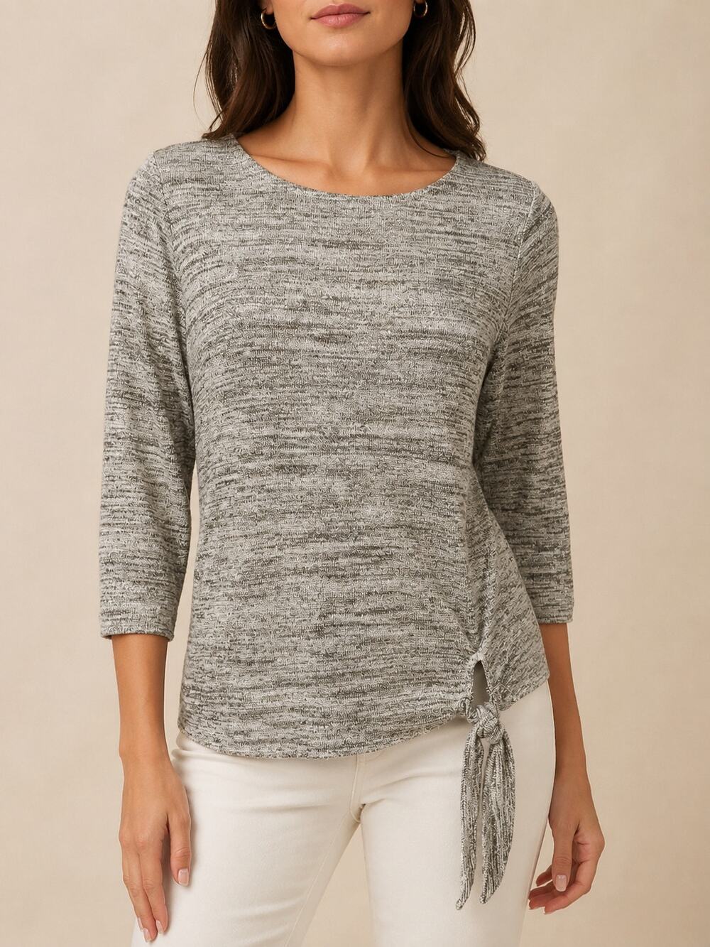 Christopher & Banks Sweater Top Womens Large Gray Gold Metallic Shimmer Side Tie